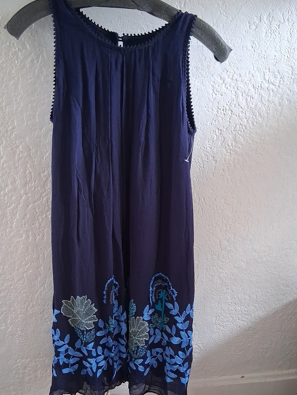 Anthropologie Navy Sleeveless Embroidered Midi Dress